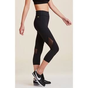 ALALA Black Mesh Panel Capri 21" Leggings Reflective Low Rise Zip Pocket XS